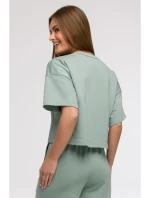 B294 Oříznutá mikina s krátkým rukávem - mátová