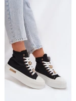 Dámské plátěné tenisky na platformě s ozdobnými připínkami – černé Gracella