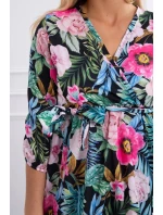 Květinové šaty s vázáním v pase černé Květinové šaty s vázáním v pase černé