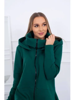 Zateplené šaty s delšími boky tmavě zelené