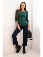 Dámská pruhovaná blůza s 3/4 rukávem a ozdobnou nášivkou tmavě zelená Dámská pruhovaná blůza s 3/4 rukávem a ozdobnou nášivkou tmavě zelená
