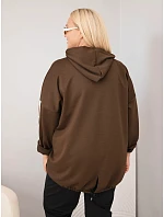 Dámská plus size viskózová mikina s kapucí a ozdobnými pásky hnědá Dámská plus size viskózová mikina s kapucí a ozdobnými pásky hnědá