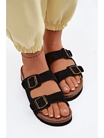 Kožené semišové dámské pantofle s přezkami černé model 22125572 - Boto