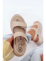 Kožené dámské sandály na platformě na suchý zip Béžové model 22136692 - EVENTO