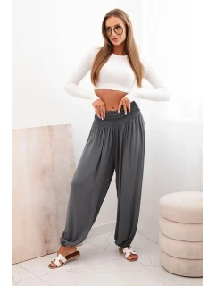 Dámské viskózové kalhoty s širokými nohavicemi a volánky grafit