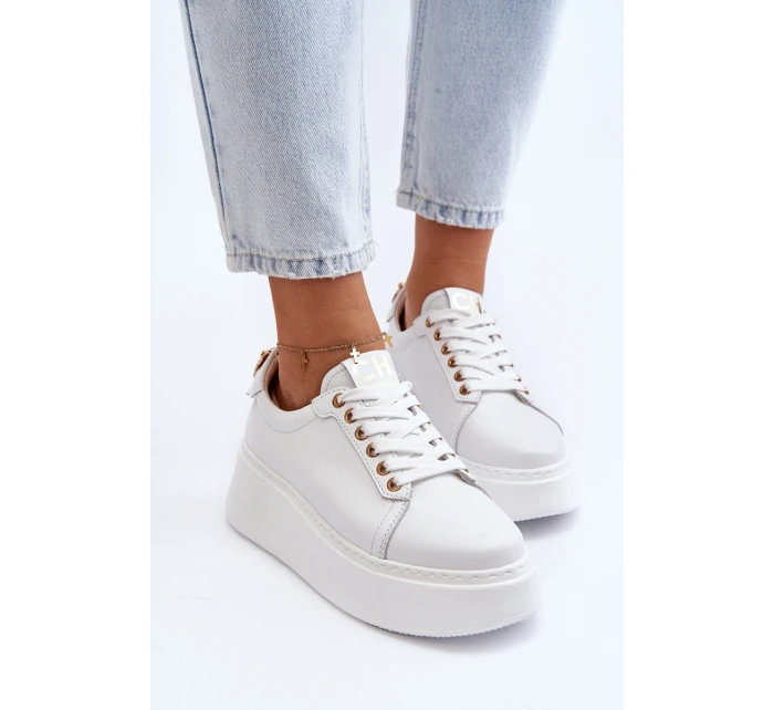Dámské kožené tenisky na platformě model 21649096 bílé - CheBello
