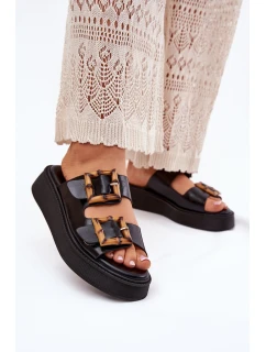 Eko Kožené Sandály Dámské Na Platformě S Přezkami Černé model 21699641 - Boto