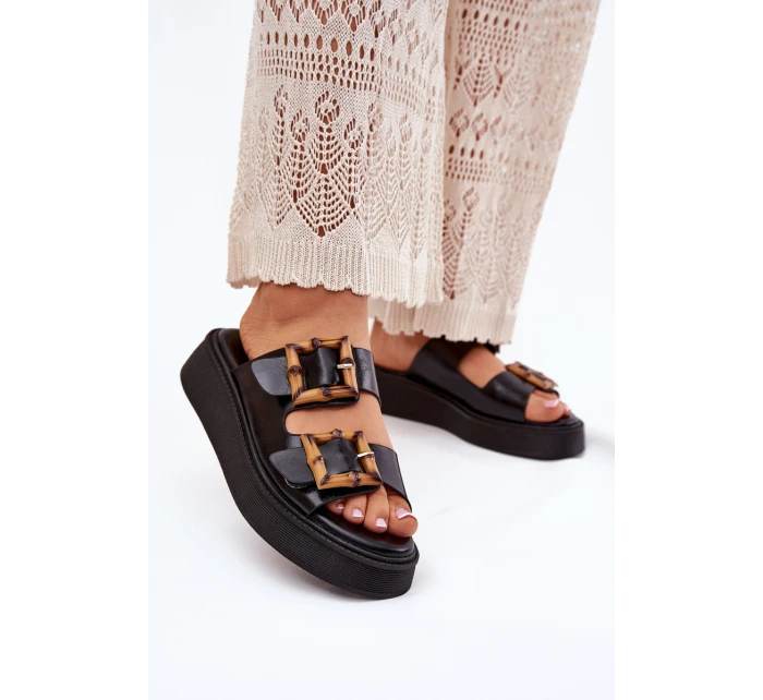 Eko Kožené Sandály Dámské Na Platformě S Přezkami Černé model 21699641 - Boto Eko Kožené Sandály Dámské Na Platformě S Přezkami Černé model 21699641 - Boto