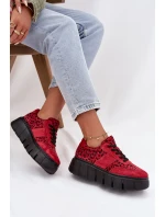 Semišové zateplené dámské tenisky na masivní platformě  Červené model 21707654 - VINCEZA