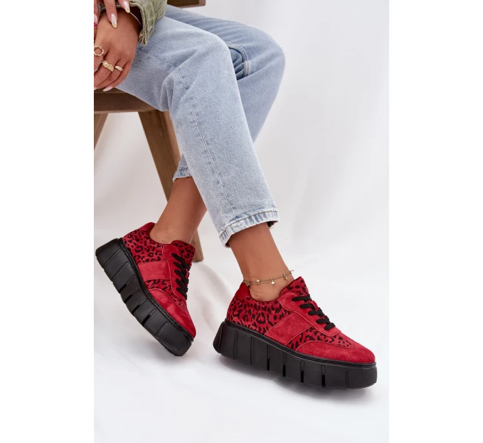 Semišové zateplené dámské tenisky na masivní platformě  Červené model 21707654 - VINCEZA