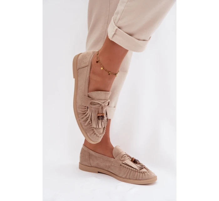 Dámské mokasíny s třásněmi a korálky Béžové Teressa Dámské mokasíny s třásněmi a korálky Béžové Teressa