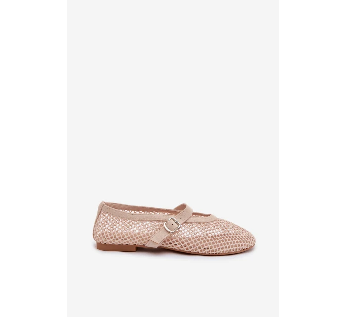 Síťované baleríny s páskem světle béžové Pherina