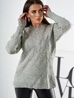 Svetr nasazený přes hlavu s módní vazbou šedý