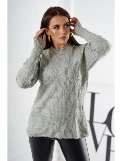 Svetr model 18970343 přes hlavu s módní vazbou šedý - K-Fashion Svetr model 18970343 přes hlavu s módní vazbou šedý - K-Fashion