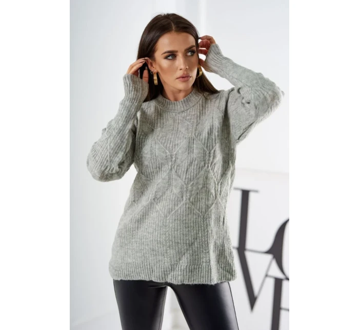 Svetr model 18970343 přes hlavu s módní vazbou šedý - K-Fashion Svetr model 18970343 přes hlavu s módní vazbou šedý - K-Fashion