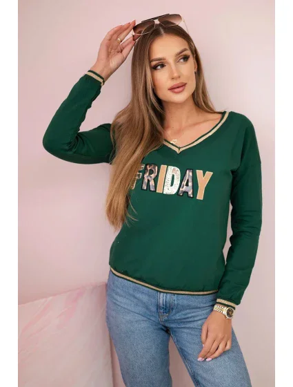 Dámská mikina s flitrovým nápisem zelený