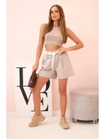 Dámské šortky s vysokým pasem a páskem tmavě béžové