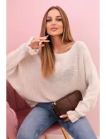 Dámský svetr z model 21232373 s nařasenými rukávy a výřezem na zádech béžový - K-Fashion