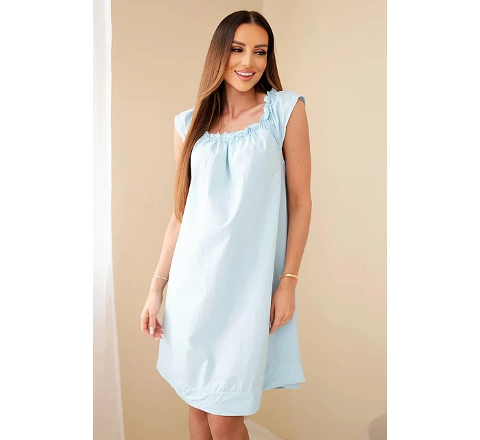 Dámské bavlněné šaty s model 22079479 výstřihem a volánkem modrá - K-Fashion