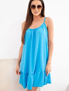 Dámské viskózové šaty na ramínka s volánem a zavazováním tyrkysová