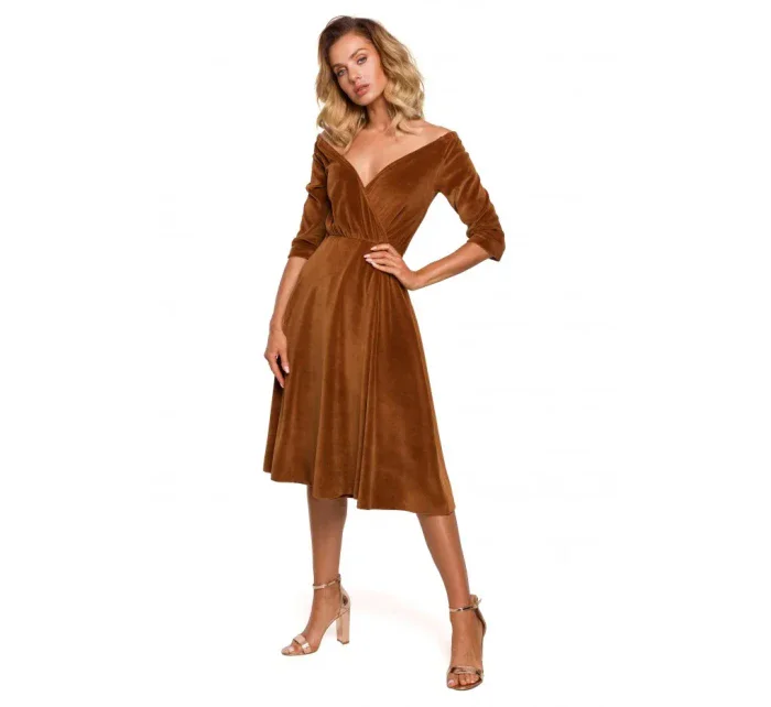 M645 Sametové zavinovací midi šaty - vínové