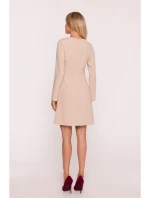 S419 Šaty s ozdobnými knoflíky v pase - béžové