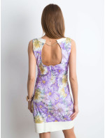 Květinové šaty s fialovým výstřihem na zádech