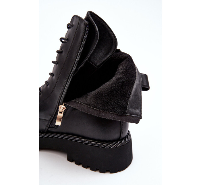 Dámské kožené pracovní kotníkové boty s ozdobou, černá S.Barski
