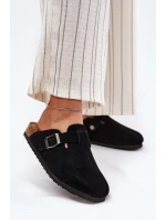 Dámské semišové pantofle s přezkou Big Star – černé
