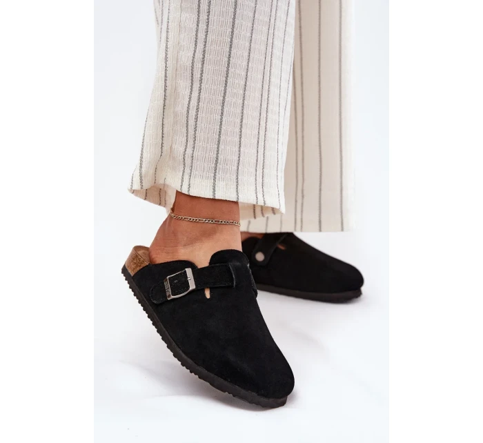 Dámské semišové pantofle s přezkou Big Star – černé