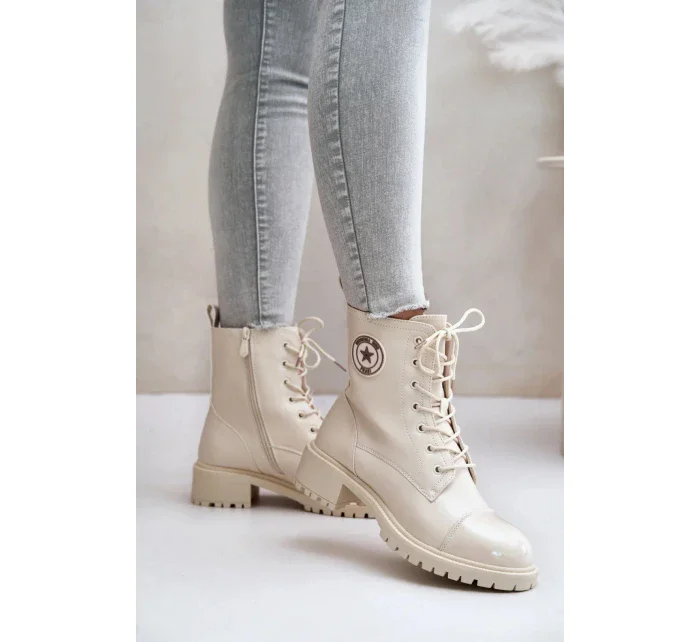 Dámské kotníkové šněrovací boty 089 model 20755012 Ecru Super Me - Inello Dámské kotníkové šněrovací boty 089 model 20755012 Ecru Super Me - Inello