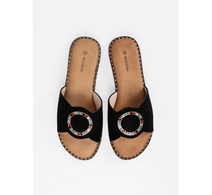 Designové černé  nazouváky dámské na plochém podpatku