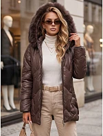 Dámská zimní bunda LOVEINSIDE, prošívaná s kožešinovým lemem, fialová, FashionStreet TY5814