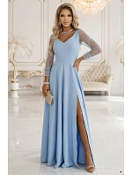 LORETTA dlouhé šaty s rukávy a výstřihem modré model 22040392 - numoco LORETTA dlouhé šaty s rukávy a výstřihem modré model 22040392 - numoco