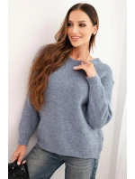 Dámský svetr s vlnou, s dlouhým rukávem a kulatým výstřihem, jeansový Dámský svetr s vlnou, s dlouhým rukávem a kulatým výstřihem, jeansový