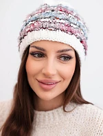 Dámská zimní čepice s barevným vláknem a elastickým stahováním K352 bílá+modrá+tmavě růžová