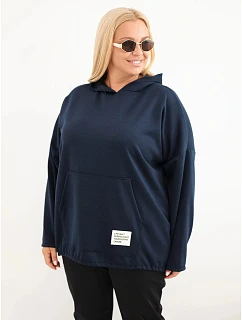 Dámská mikina Plus Size z viskózy s kapucí a klokankovou kapsou námořnická modrá