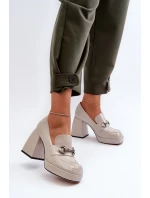 Lakové dámské polobotky na podpatku šedé D&A MR38-906