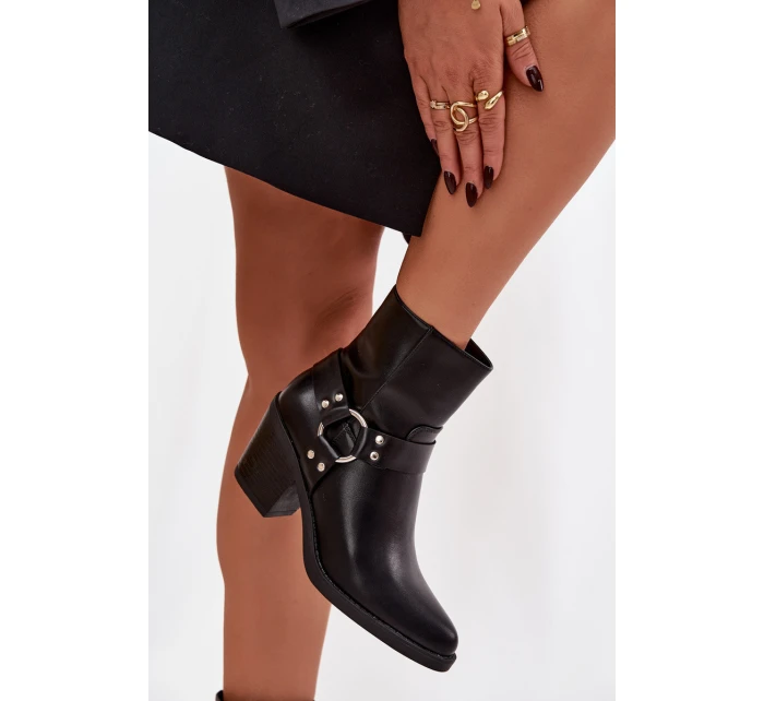Zateplené dámské kotníkové boty na podpatku s ozdobným černé model 21758914 - Boto Zateplené dámské kotníkové boty na podpatku s ozdobným černé model 21758914 - Boto