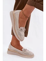 Kožené perforované polobotky na platformě model 22101339 Béžové - S.Barski Kožené perforované polobotky na platformě model 22101339 Béžové - S.Barski