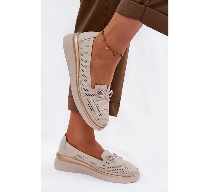 Kožené perforované polobotky na platformě model 22101339 Béžové - S.Barski Kožené perforované polobotky na platformě model 22101339 Béžové - S.Barski