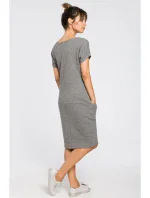 B050 Midi šaty s kapsami ve švu - šedé