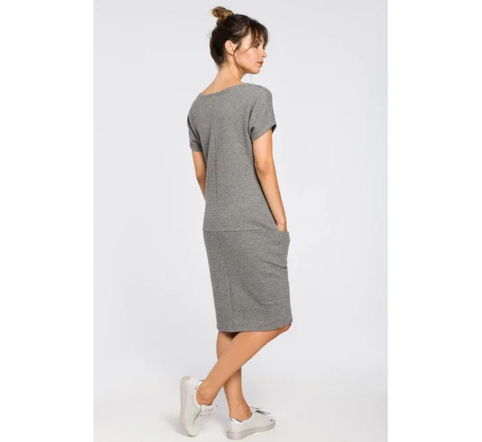 B050 Midi šaty s kapsami ve švu - šedé