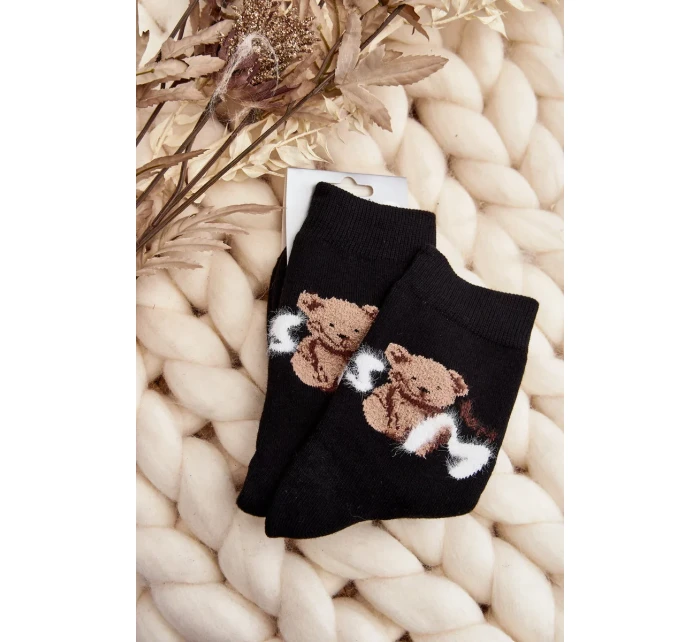 Teplé bavlněné ponožky s medvídkem, černé Teplé bavlněné ponožky s medvídkem, černé
