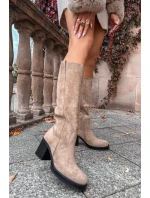 Zateplené dámské kozačky na masivním sloupkovém podpatku Sanelle – béžové