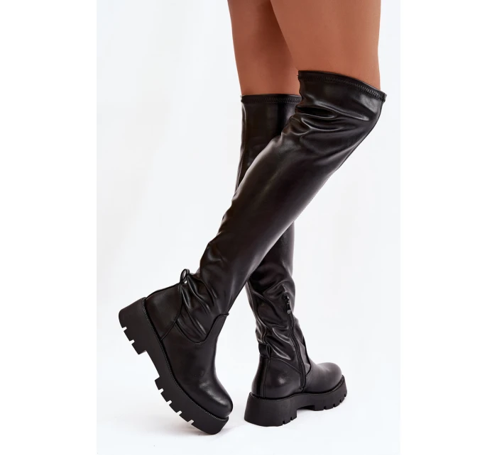 Dámské kozačky nad kolena s  – černé model 21848642 - Kesi