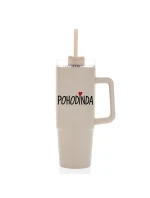 POHODINDA - béžová cestovní termoska s průhledným víčkem 900 ml