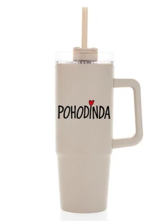 POHODINDA - béžová cestovní termoska s průhledným víčkem 900 ml