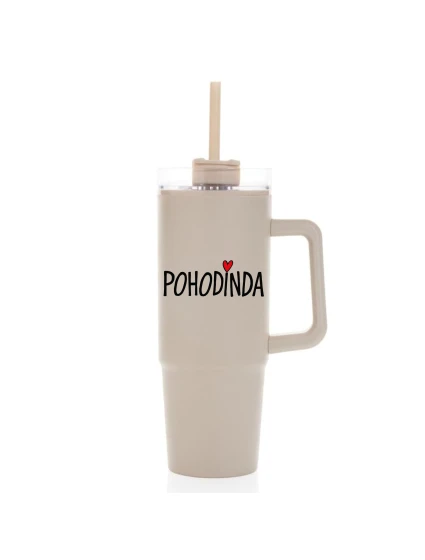 POHODINDA - béžová cestovní termoska s průhledným víčkem 900 ml