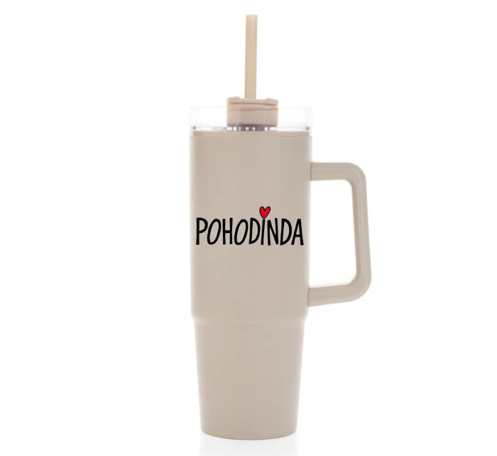 POHODINDA - béžová cestovní termoska s průhledným víčkem 900 ml